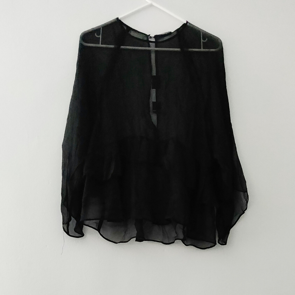 BLACK SHEER BLOUSE FLOWY SIZE XS